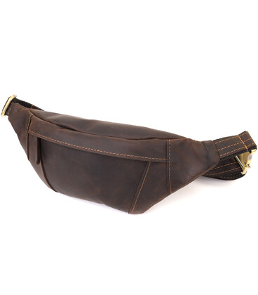 Удобная сумка-бананка для мужчин из натуральной винтажной кожи Shvigel 23121 Коричневый фото, картинка, изображение