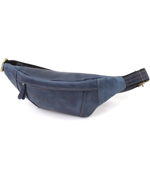 Красивая сумка-бананка для мужчин из натуральной винтажной кожи Shvigel 23123 Синий фото, картинка, изображение