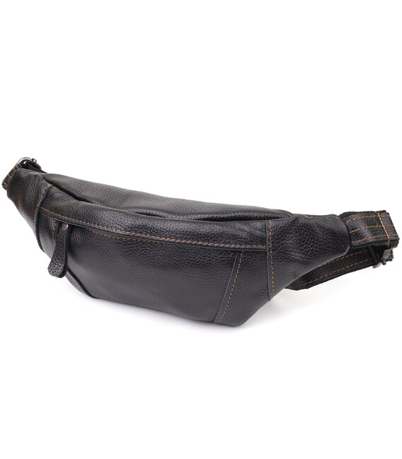 Приваблива сумка-бананка для чоловіків з натуральної шкіри зернистої Shvigel 23127 Чорний картинка, зображення, фото