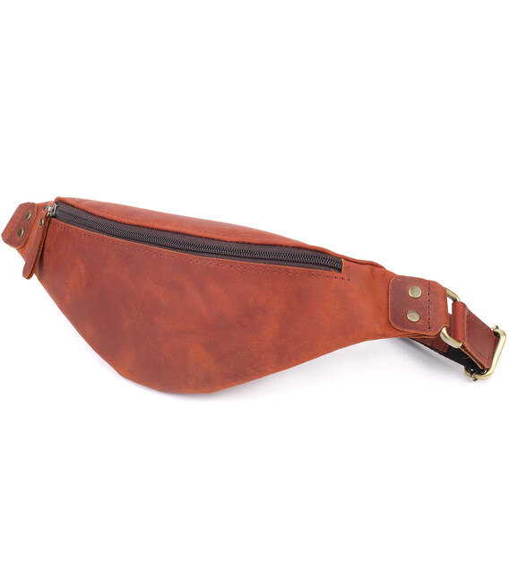 Мужская практичная бананка из натуральной винтажной кожи Shvigel 23131 Рыжий фото, картинка, изображение