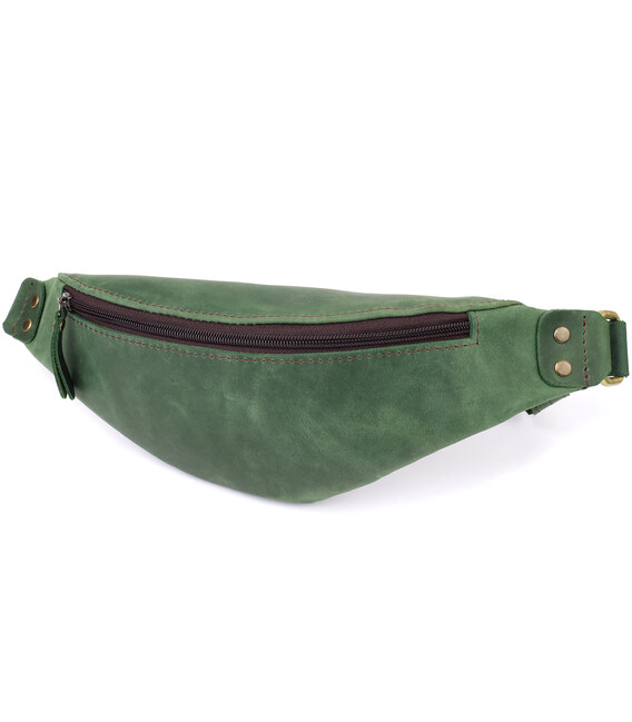 Вместительная бананка для мужчин из натуральной винтажной кожи Shvigel 23133 Зеленый фото, картинка, изображение