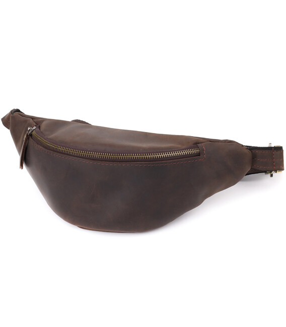 Добротная сумка бананка для мужчин из винтажной натуральной кожи Shvigel 23139 Коричневый фото, картинка, изображение