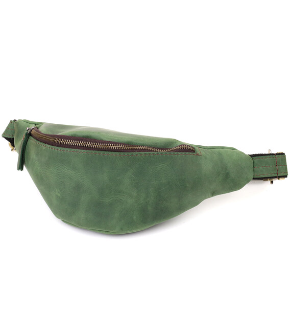 Стильна чоловіча бананка відмінної якості з натуральної шкіри вінтажної шкіри Shvigel 23142 Зелений картинка, зображення, фото