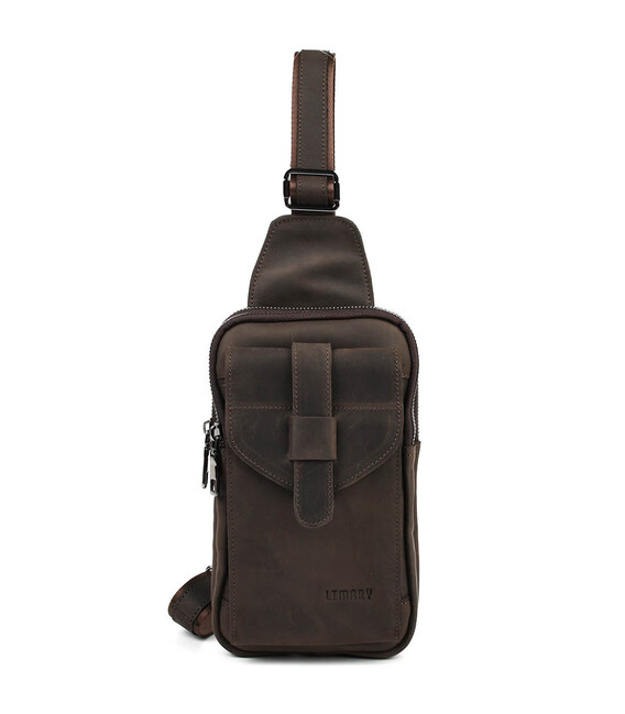 Чоловічий шкіряний слінг на два відділення Limary Lim-418RC крейзі хорс картинка, зображення, фото