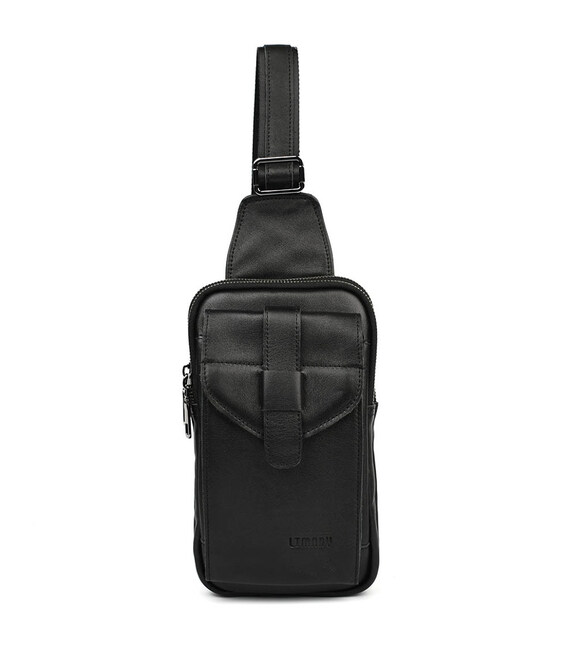 Чоловічий шкіряний слінг на два відділення Limary Lim-418GA чорна Наппа картинка, зображення, фото