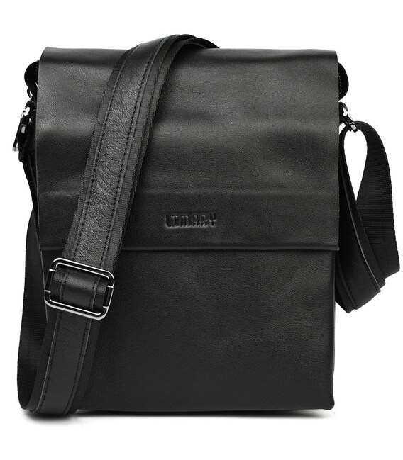 Чоловіча сумка через плече на три відділення середня Limary Lim-372GA чорна Наппа фото, картинка, изображение
