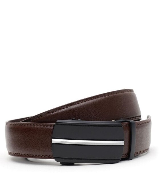 Кожаный мужской ремень с пряжкой автомат V1GKX39-brown фото, картинка, изображение