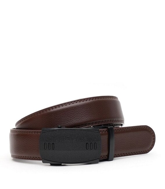 Кожаный мужской ремень с пряжкой автомат V1GKX33-brown фото, картинка, изображение