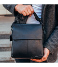 Мужская кожаная сумка-мессенджер, барсетка на одно плече 22x26x6 Tiding Bag 75-5271 черная фото, картинка, изображение