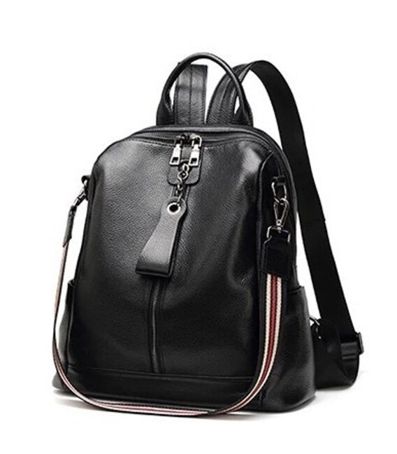 Кожаный женский молодежный рюкзак 23х30х13, сумка наплечная на каждый день, черная фото, картинка, изображение