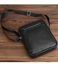 Шкіряна чоловіча сумка-барсетка через плече 22х26х7 / месенджер для телефону та документів, чорний картинка, зображення, фото