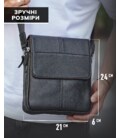 Чоловіча сумка шкіряна планшет 21х24х6, барсетка на одне плече Tiding Bag M1254A чорна картинка, зображення, фото