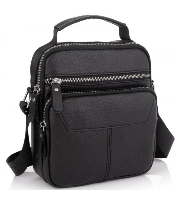 Мужская черная сумка-барсетка 18x22x8, мессендежр из натуральной кожи Tiding Bag M2237A черный фото, картинка, изображение