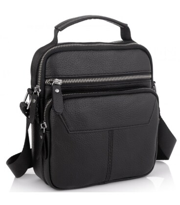 Мужская черная сумка-барсетка 18x22x8, мессендежр из натуральной кожи Tiding Bag M2237A черный фото, картинка, изображение