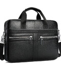 Шкіряна чоловіча сумка для ноутбука та документів чорна 39x28x8, портфель для паперів, чорний картинка, зображення, фото