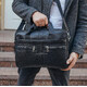 Кожаная мужская сумка для ноутбука и документов черная 39x28x8, портфель для бумаг, черный фото