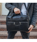 Шкіряна чоловіча сумка для ноутбука та документів чорна 39x28x8, портфель для паперів, чорний картинка, зображення, фото