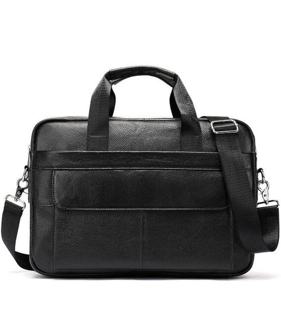 Кожаная мужская сумка для ноутбука и документов черная 39х28х8, портфель для офисного работника, черный фото, картинка, изображе