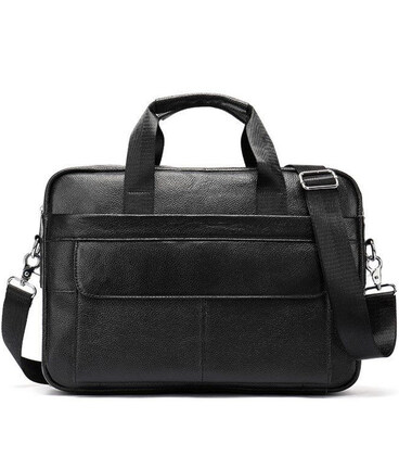 Кожаная мужская сумка для ноутбука и документов черная 39х28х8, портфель для офисного работника, черный фото, картинка, изображе