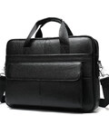 Кожаная мужская сумка для ноутбука и документов черная 39х28х8, портфель для офисного работника, черный фото, картинка, изображе