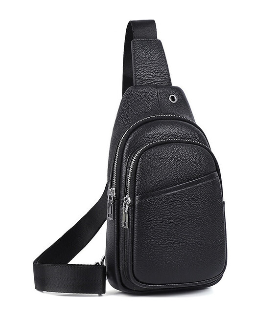 Сумка слінг чоловіча через плече 17х32х8, бананка з натуральної шкіри TIDING BAG A25F-515-1A чорна картинка, зображення, фото