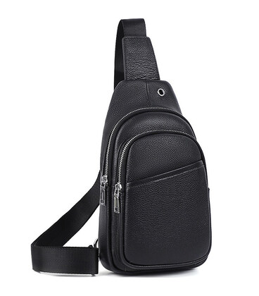 Сумка-слинг мужская через плече 17х32х8, бананка из натуральной кожи TIDING BAG A25F-515-1A черная фото, картинка, изображение