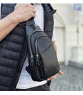 Сумка-слинг мужская через плече 17х32х8, бананка из натуральной кожи TIDING BAG A25F-515-1A черная фото, картинка, изображение