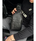 Кожаный черный мужской слинг 18х32х7, сумка рюкзак на одно плече TIDING BAG A25F-617-1A черная фото, картинка, изображение