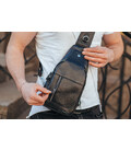 Кожаный черный мужской слинг рюкзак на одно плече TIDING BAG A25F-617-1A фото, картинка, изображение