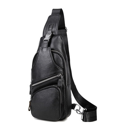 Сумка-слінг чоловіча на плече 17х32х7, нагрудний шкіряний рюкзак для міста TIDING BAG MK16094 чорний картинка, зображення, фото