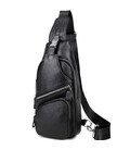 Сумка-слинг мужская на плечо 17х32х7, кожаный нагрудной рюкзак для города TIDING BAG MK16094 черный фото, картинка, изображение