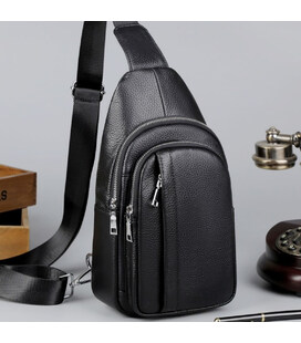 Чоловічий шкіряний слінг на одне плече 18х32х7, сумка крос боді TIDING BAG A25F-3204-1A чорна картинка, зображення, фото