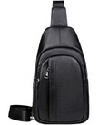 Мужской кожаный слинг на одно плечо 18х32х7, сумка кросс боди TIDING BAG A25F-3204-1A черная фото, картинка, изображение