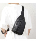 Чоловічий шкіряний слінг на одне плече 18х32х7, сумка крос боді TIDING BAG A25F-3204-1A чорна картинка, зображення, фото