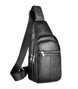 Чоловічий нагрудний шкіряний слінг 18х32х7, сумка-рюкзак через плече TIDING BAG-MK 83423 чорна картинка, зображення, фото