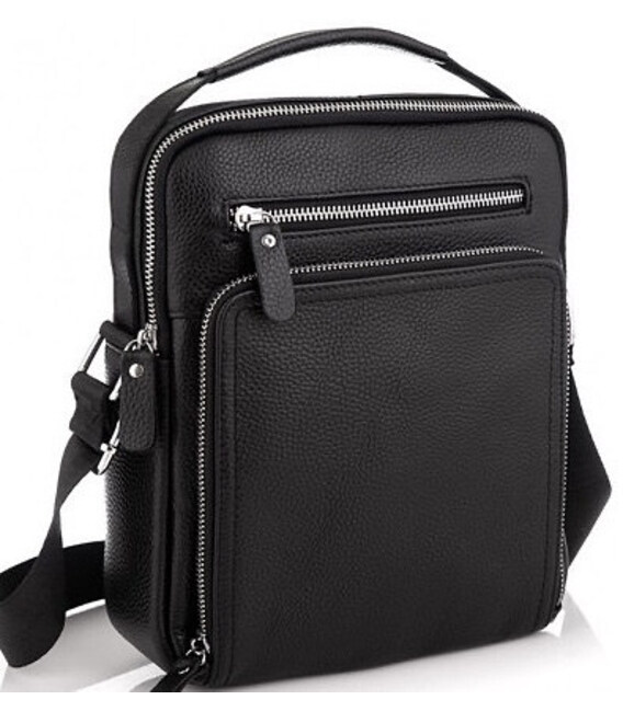 Шкіряна чоловіча сумка-барсетка 21х26х6, месенджер через плече з ручкою Tiding Bag M32432 чорний картинка, зображення, фото