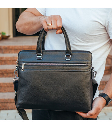 Шкіряна чоловіча ділова сумка 38x29x8, папка портфель для роботи Tiding Bag 30987 чорна картинка, зображення, фото