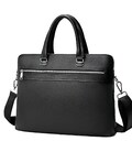 Кожаная мужская деловая сумка 38x29x8, папка портфель для работы Tiding Bag 30987 черная фото, картинка, изображение