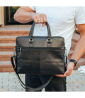 Кожаная мужская деловая сумка 38x29x8, папка портфель для работы Tiding Bag 30987 черная фото, картинка, изображение