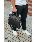 Кожаная мужская деловая сумка 38x29x8, папка портфель для работы Tiding Bag 30987 черная фото, картинка, изображение