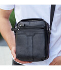 Кожаная мужская сумка-барсетка 21х25х6, мессенджер с ручкой Tiding Bag 73957 черная фото, картинка, изображение