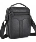 Шкіряна чоловіча сумка-барсетка 21х25х6, месенджер з ручкою Tiding Bag 73957 чорна картинка, зображення, фото