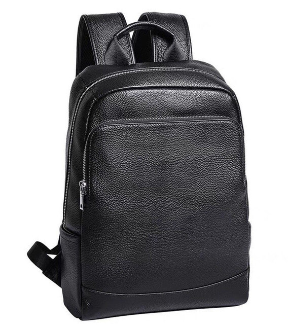 Рюкзак мужской кожаный 28х40х14, городская наплечная сумка для ноутбука и документов, черный фото, картинка, изображение