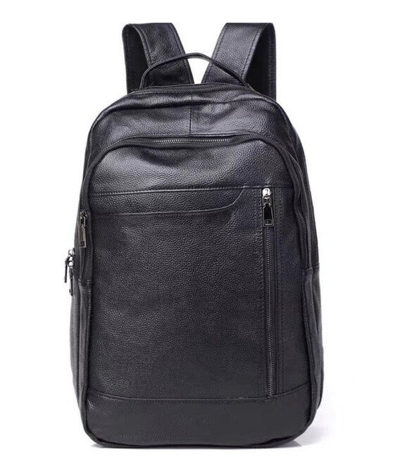 Городской мужской кожаный рюкзак 28х42х18, сумка на плечи для ноутбука Tiding Bag B2-03555A, черная фото, картинка, изображение