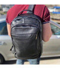Городской мужской кожаный рюкзак 28х42х18, сумка на плечи для ноутбука Tiding Bag B2-03555A, черная фото, картинка, изображение