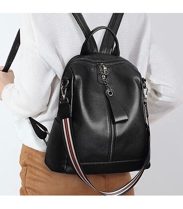 Женский рюкзак молодежный кожаный городской 23х30х13, сумка на спину для работы, черная фото, картинка, изображение