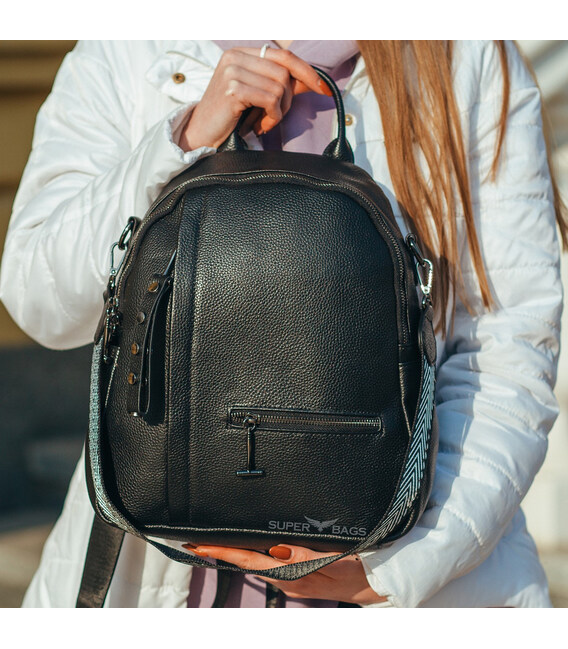 Жіночий шкіряний рюкзак міський 23х32х13, сумка для міста, подорожей та відпочинку, чорна картинка, зображення, фото