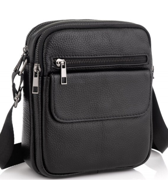 Кожаная мужская сумка 17х21х5, барсетка через плечо Tiding Bag 4134A черная фото, картинка, изображение