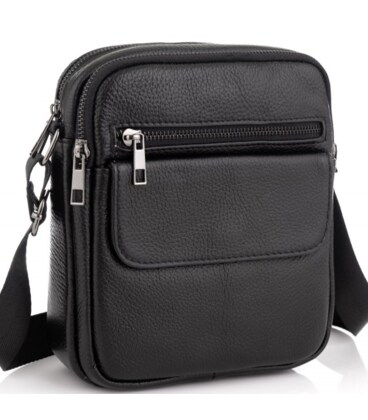 Кожаная мужская сумка 17х21х5, барсетка через плечо Tiding Bag 4134A черная фото, картинка, изображение