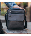 Кожаная мужская сумка 17х21х5, барсетка через плечо Tiding Bag 4134A черная фото, картинка, изображение